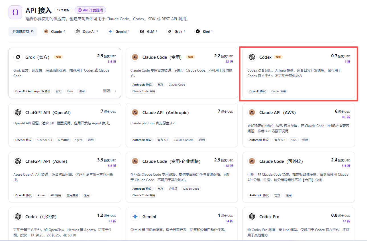 创建 Codex 可用的 API Key